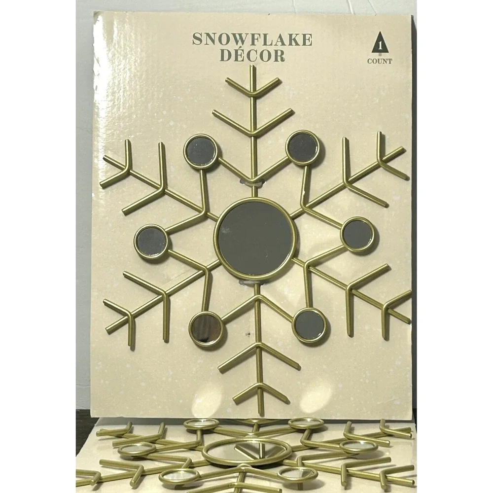 Gold Snowflake Winter Decor Mirrors Christmas Holiday Festive Wall Art Set of 5